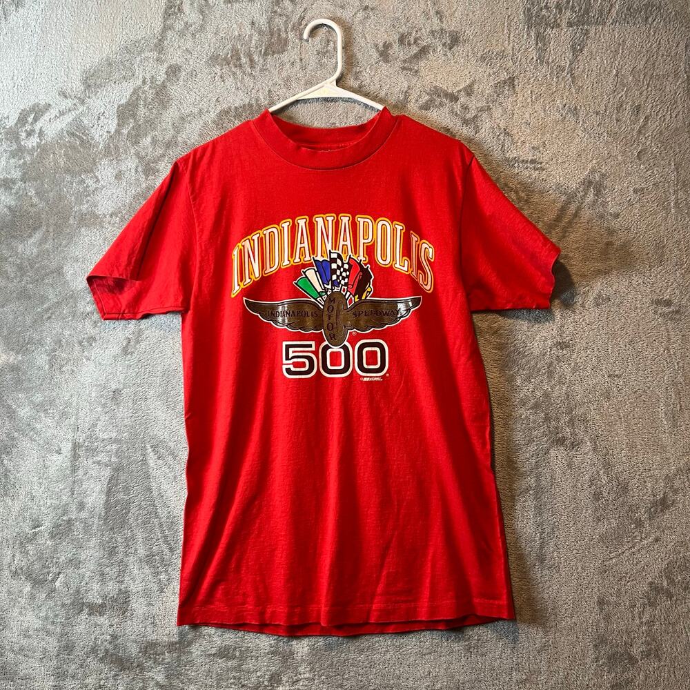 Vintage Indianapolis 500 Motor Speedway Racing Single Stitch Shirt Red Mens L